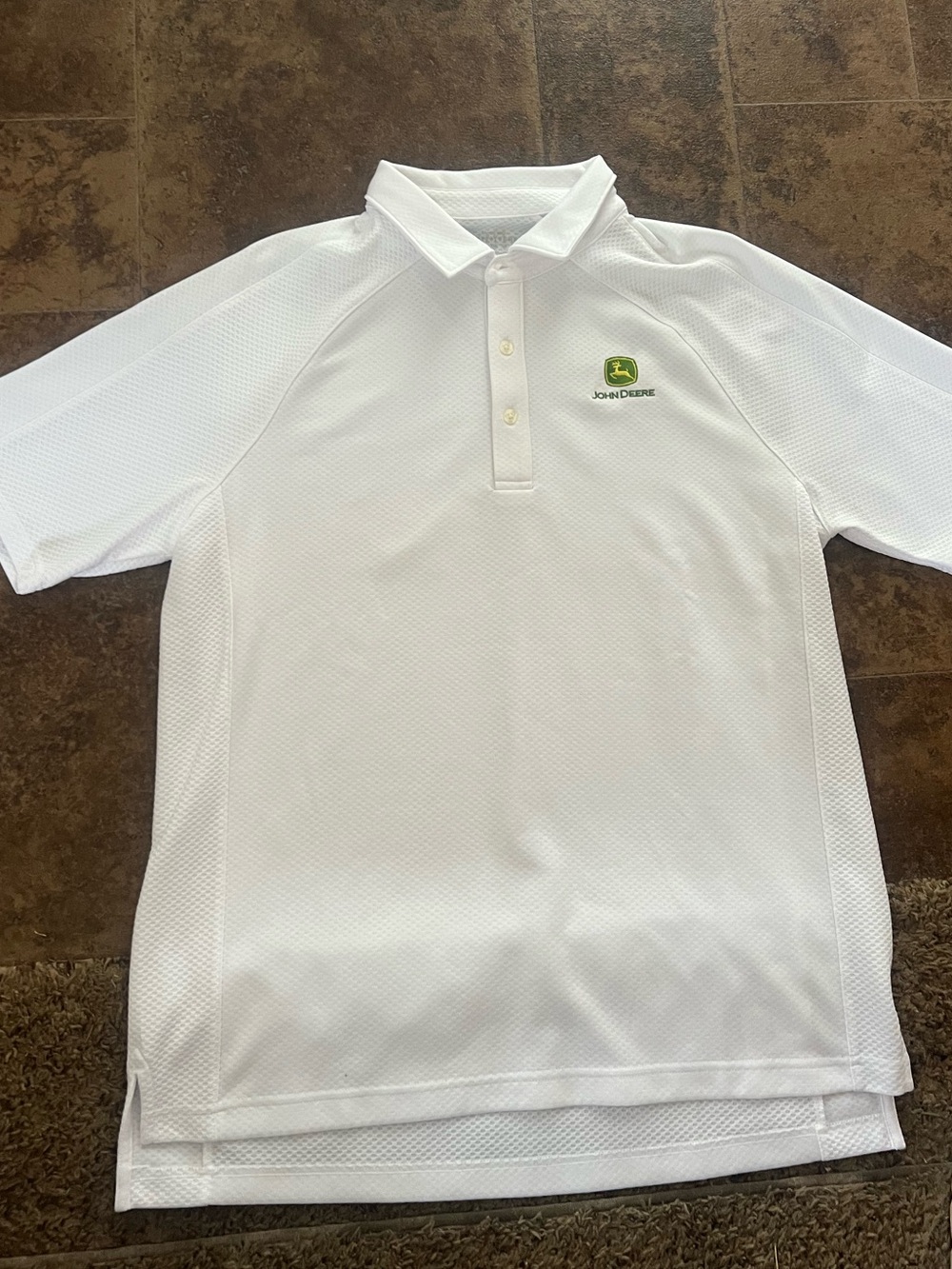 Lands' End White Polo with Green Logo NWOT medium john deer